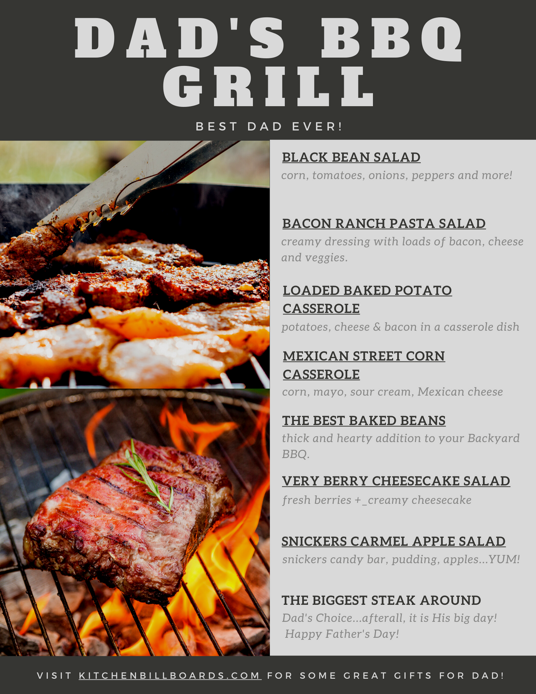 Dad's Backyard BBQ Grill Menu