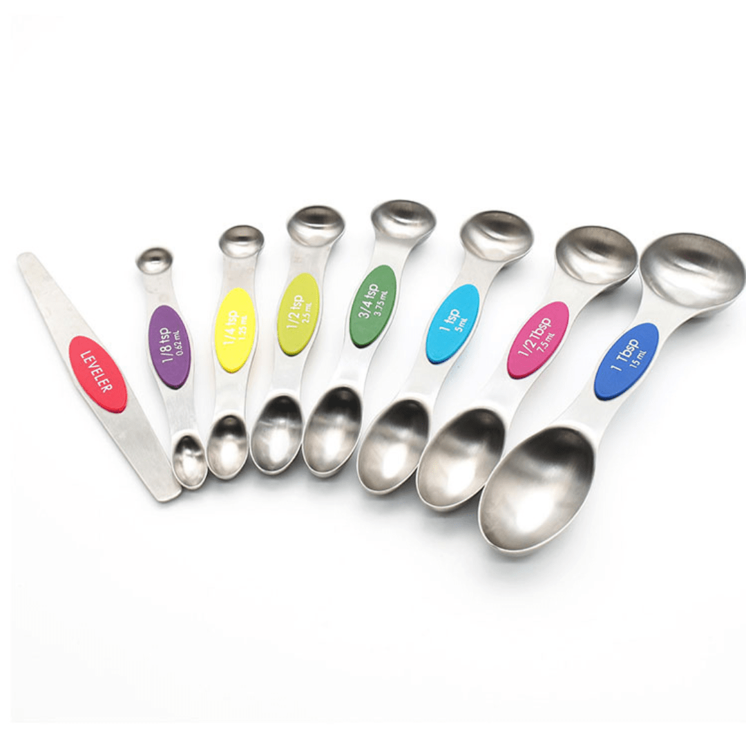 Stainless Steel Magnetic & Red Measuring Spoons - The Peppermill